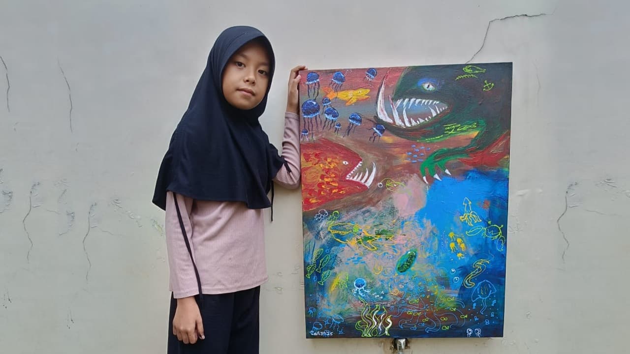 Pelukis Cilik Asal Gresik Pamerkan Karya di Kids Biennale Indonesia 2025