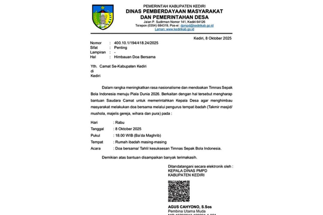 Warga Kediri Gelar Doa Bersama untuk Timnas Indonesia Menuju Piala Dunia 2026