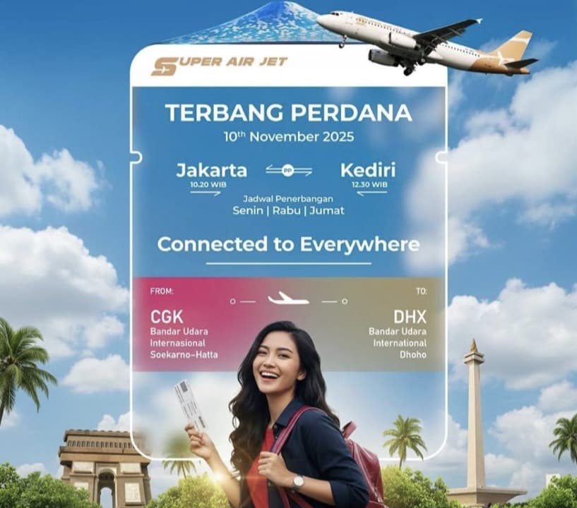 Momentum Hari Pahlawan, Super Air Jet Resmi Terbang Langsung Jakarta–Kediri